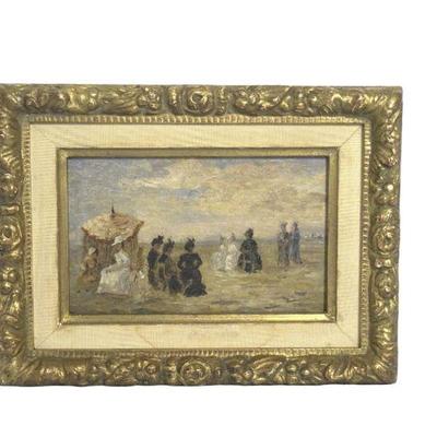 Eugene Louis Boudin (1824-1898) Original Oil on Panel "Plage a Trouville". Unsigned Purchased from well-respected art and...