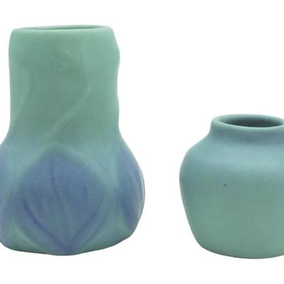 2 VAN BRIGGLE POTTERY VASES 1920s MING BLUE