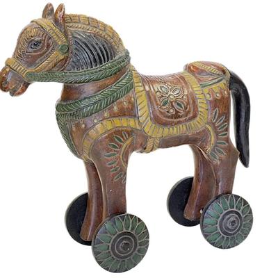 MOROCCAN HAND CARVED WOODEN PULL TOY