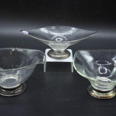 3 WEB STERLING FOOTED GLASS SERVING BOWLS