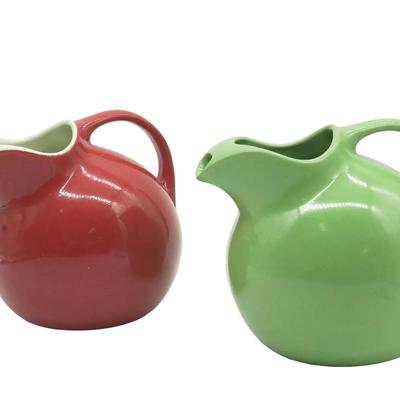 VINTAGE MCM HALL CHINA CO. CERAMIC BALL PITCHERS - 2 PC