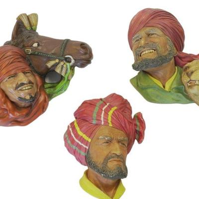 3 VTG BOSSONS CHALKWARE WALL PLAQUES