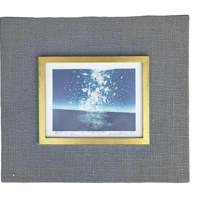 Joichi Hoshi (1913-1979) Color woodblock print. Starscape. Milky Way (D) in white, in dark blue night sky over horizon. Limited edition...