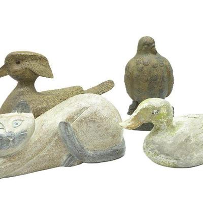 4 HAND CARVED DUCKS - CAT - BIRD