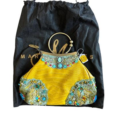 MARY FRANCES GREEN LEATHER BEADED DESIGNER EVENING PURSE
