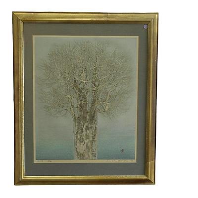 JOICHI HOSHI (1913-1979) SCARCE LARGE WOODBLOCK MORNING TREE