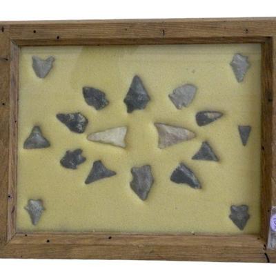 Native American Missouri, Oklahoma, Texas, Kentucky Transitional Paleo to Historic Arrowheads. 18 total in frame. 