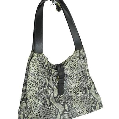 Brahmin Leather Shoulder Bag in Cream Snakeskin Pattern. The interior is lined and has several pockets, including a mobile phone pocket,...