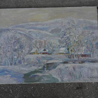 Henryk Krych (Polish, 1905-1980) Oil on Canvas, Winter Landscape. 
