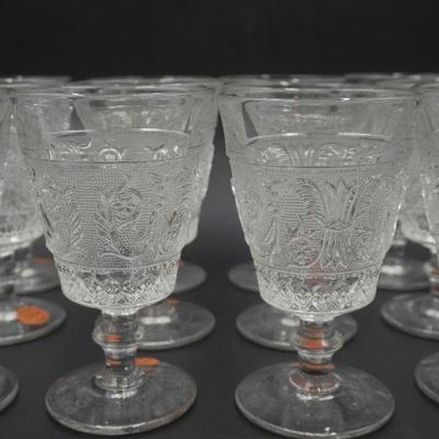 12 ANTIQUE DUNCAN & MILLER SANDWICH GLASS WATER GOBLETS