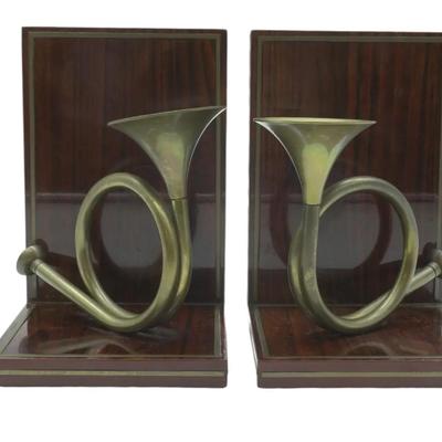 VINTAGE MID CENTURY ROSEWOOD & BRASS BOOKENDS