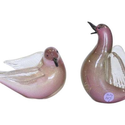 PAIR FORMIA VETRI DI MURANO ART GLASS BIRDS