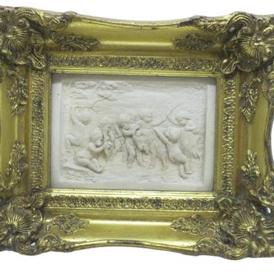 ANTIQUE PERFUGIUM MARBLE PLAQUE CHERUBS