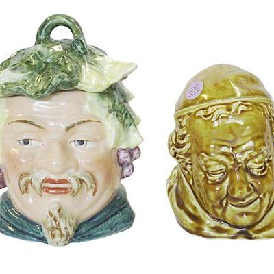 2 MAJOLICA FIGURAL TOBACCO JARS / HUMIDORS