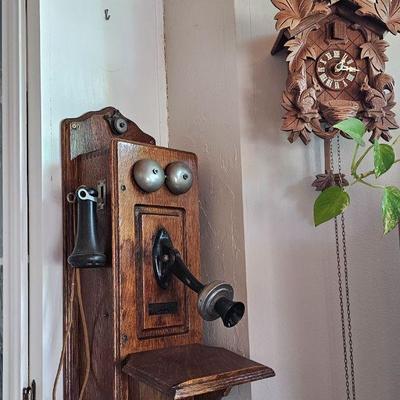 Antique telephone and clock
