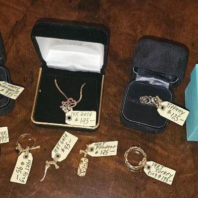 Gold jewelry and sterling silver Tiffany rings