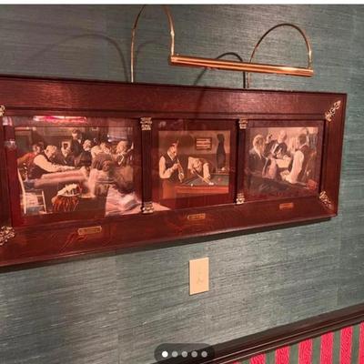 $350. Three vintage prints “ 18 x 48 framed. “ bluffing, one to go, Richard wins again”.
