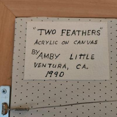 "Two Feathers" By Amby Little 1990 Acrylic on Canvas With COA "Number 1"
