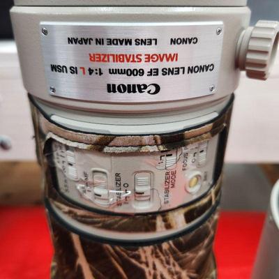 Canon 600mm f4 L IS EF Lens with Hard Case and Camo Sleeve