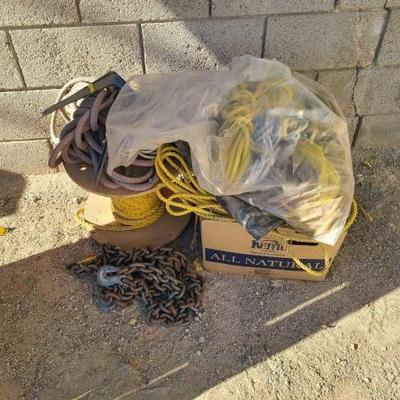 #6010 • Extension Cords, Ratchet Straps, Hard Hat, Chain, and Rope
