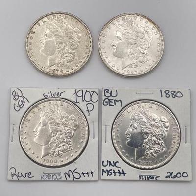 #390 • (4)1878-1900 Morgan Silver Dollars
