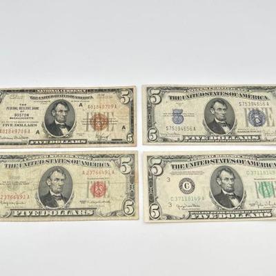 #610 • (4) $5 U.S. Bank Notes
