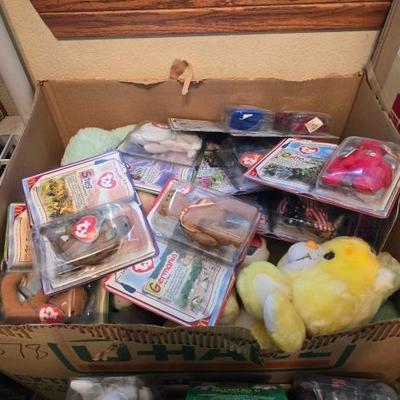 #2078 • Box of Stuffed Care Bears & Beanie Babies
