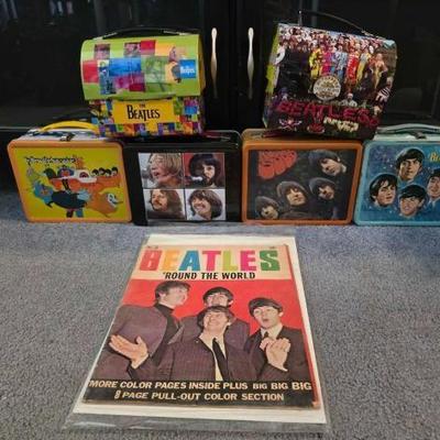 #2068 • 6 Vintage Beatles Lunchboxes & Beatles Around the World Coloring Book
