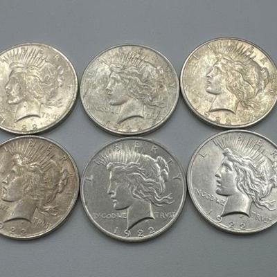 #508 • (6) 1922 Silver Peace Dollars
