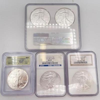 #702 • (5) .999 Fine Silver American Eagle Coins
