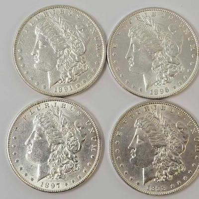 #364 • (4) 1891-1898 Morgan Silver Dollars
