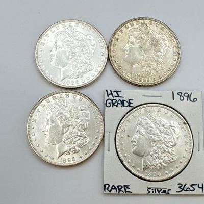 #382 • (4) 1886-1896 Morgan Silver Dollars
