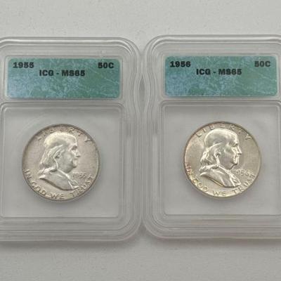 #530 • (2) 1955 & 1956 Franklin Half Dollars
