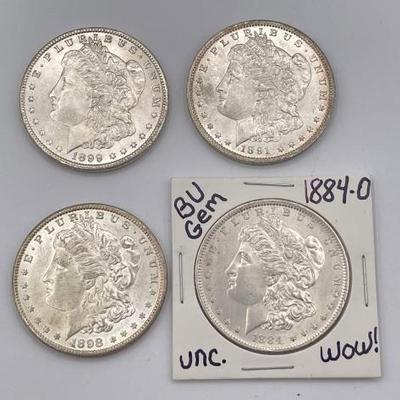 #338 • (4) 1884-1899 Morgan Silver Dollars
