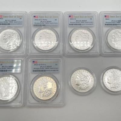 #722 • (7) 2021 Morgan Silver Dollar & (1) Silver Peace Dollar
