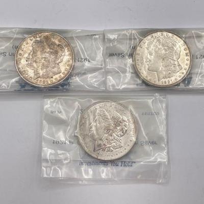 #436 • (3) 1921 Morgan Silver Dollars
