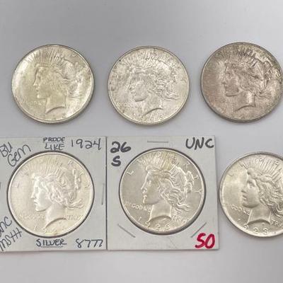 #494 • (6) 1923-1926 Silver Peace Dollars
