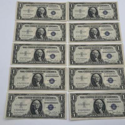 #614 • (10) 1935 D $1 Silver Certificates
