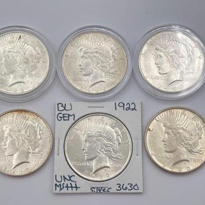 #466 • (6) 1922-1926 Silver Peace Dollars
