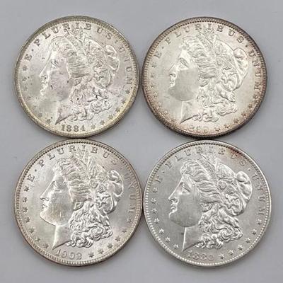 #322 • (4) 1880-1902 Morgan Silver Dollars
