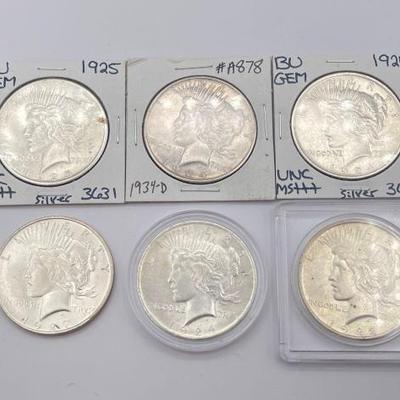 #460 • (6) 1922-1934 Silver Peace Dollars
