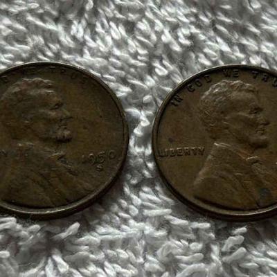 HKC304 ~ A pair of Lincoln Wheat Ear Penny (1950) 