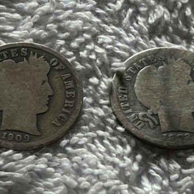 HKC313 ~ A pair of Barber or Liberty Head Dimes (90% silver)