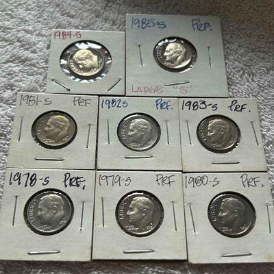 HKC315 ~ Roosevelt Dimes Silver Proof Lot minted in San Francisco (1978 ~ 1985)