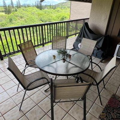 KKF002- 7 Piece Round Glass Top Patio Table With Chairs