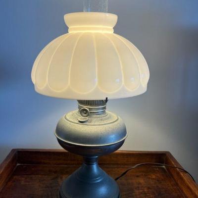 KKF044- Vintage Rayo Converted Electrified Oil Lamp With Milk Glass Shade