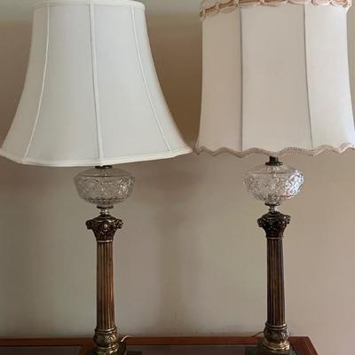 Antique brass & glass lamps
