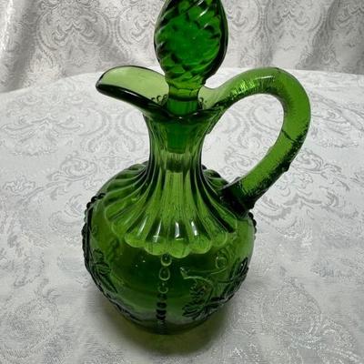 Vintage pressed green glass cruet “Beaded Grape”