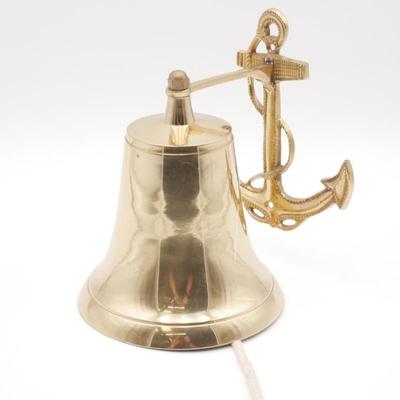 Nagina International 7" Brass Ship Bell with Anchor Hanging Bracket