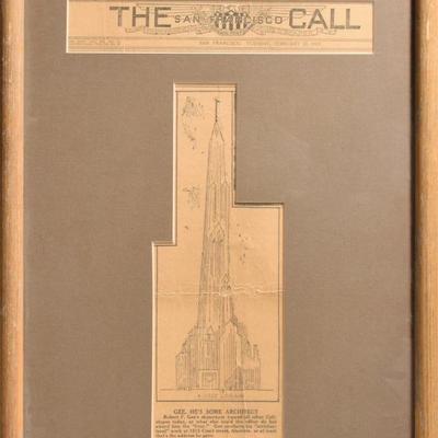 1927 The San Francisco Call Robert F. Gee Skyscraper Article Cut-Out Framed